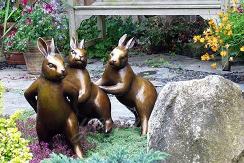Life size casting bronze rabbit sculpture for sale