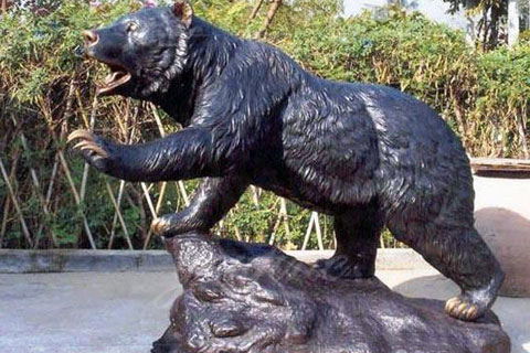 Life size black bronze bear statue for garden decor