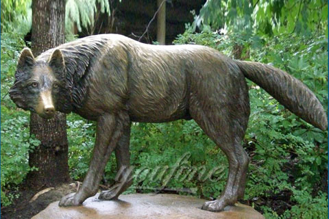 Antique Outdoor Garden Life Size Bronze Wolf Statues For Sale