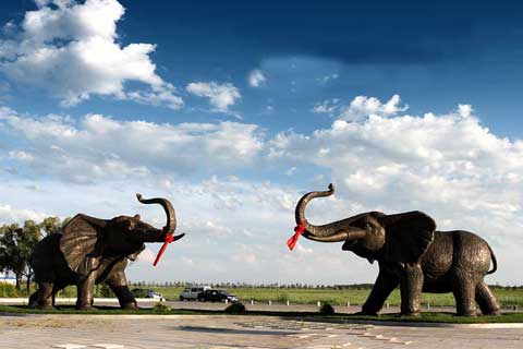 Exquisite full size Antique Animal Statue Bronze Elephants Sculptures