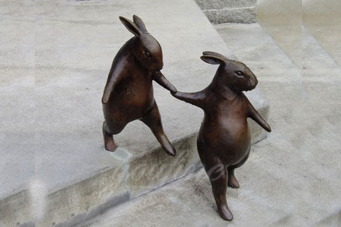 Full size bronze rabbit garden sculpture for sale