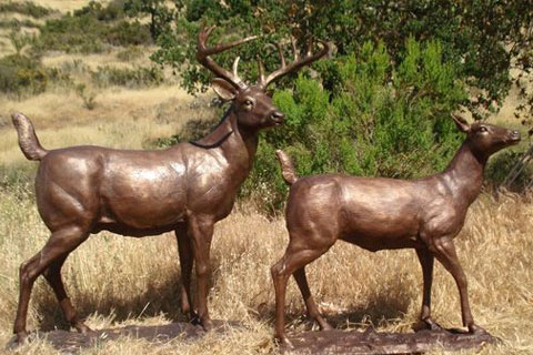 Outdoor decorative animal statue bronze deer sculptures for garden