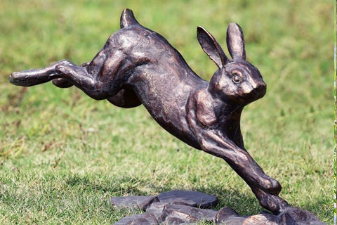 Metal running rabbit sculpture bronze statue for garden decor