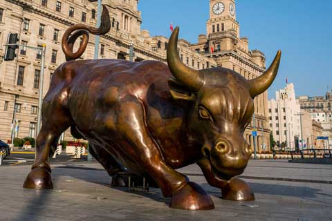 Outdoor Casting Bronze Sculptures Of Bull for Square decor
