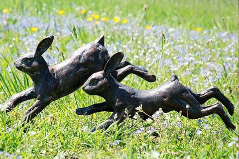 Purchase Full size bronze metal running rabbit sculpture for garden