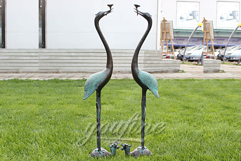 large outdoor garden bronze metal crane sculptures