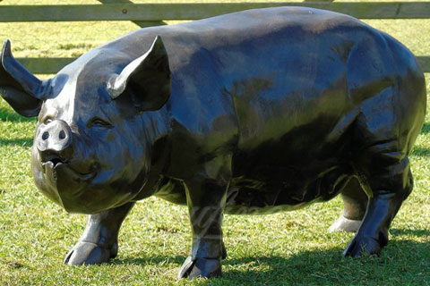 Full size bronze standing pig for garden decor
