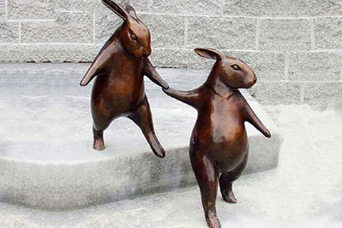 Cute Bronze Rabbit Garden Statue Outdoor Decor