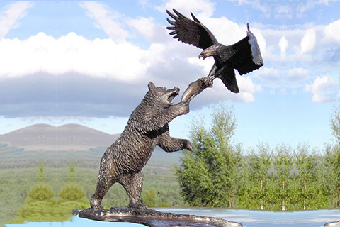 Large Outdoor Bronze Bear and Eagle Statue for Sale BOKK-292