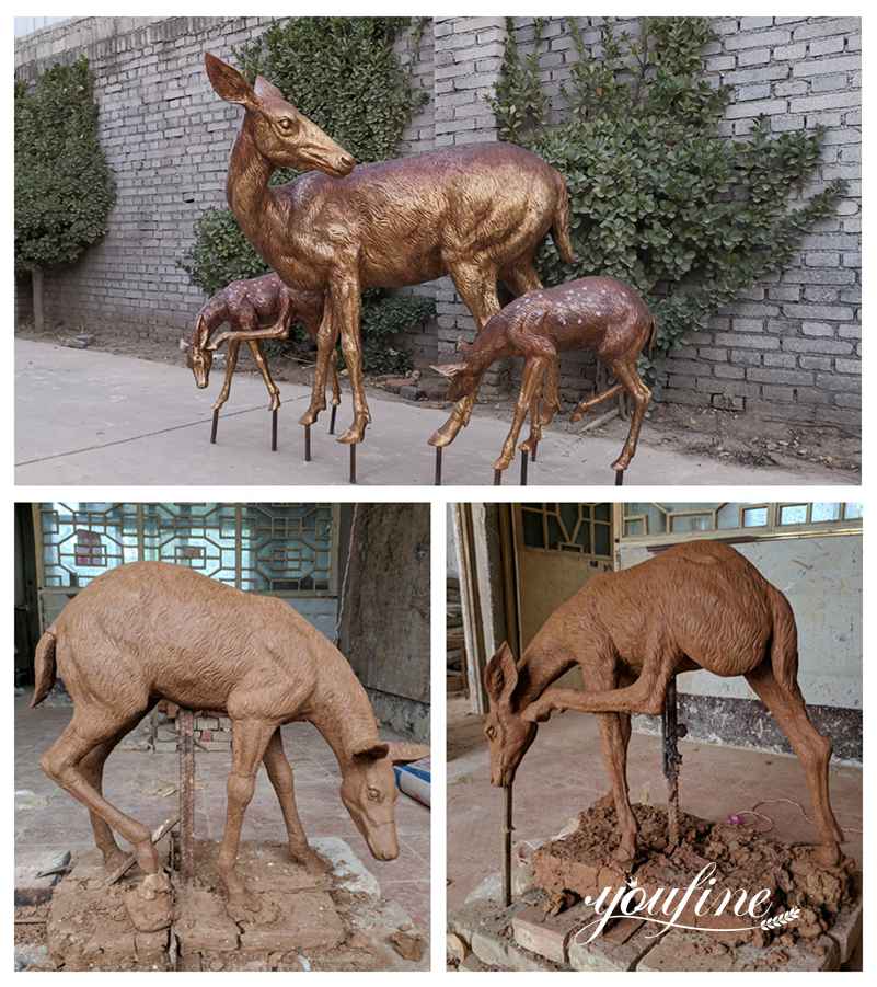 Bronze Doe and Fawn Statues for Garden Decor for Sale