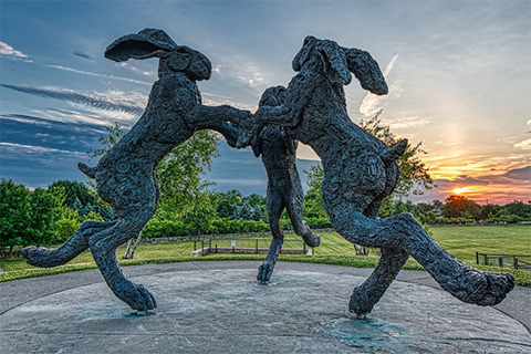 Giant Dancing Bronze Hare Sculpture Square Decor for Sale BOKK-832
