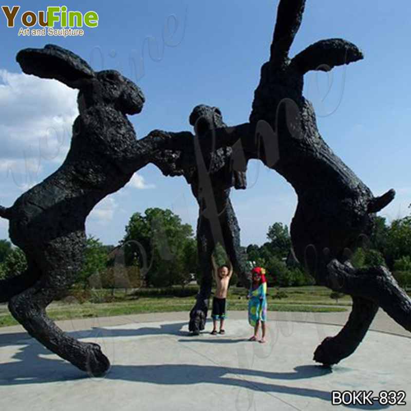 Giant Dancing Bronze Hare Sculpture Square Decor for Sale