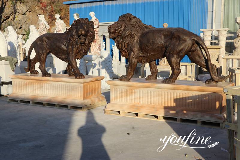 Large Antique Bronze Lion Statues Gates Decor