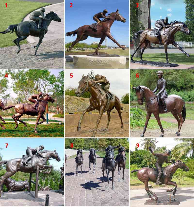 bronze racing horse with jocky statue design for sale