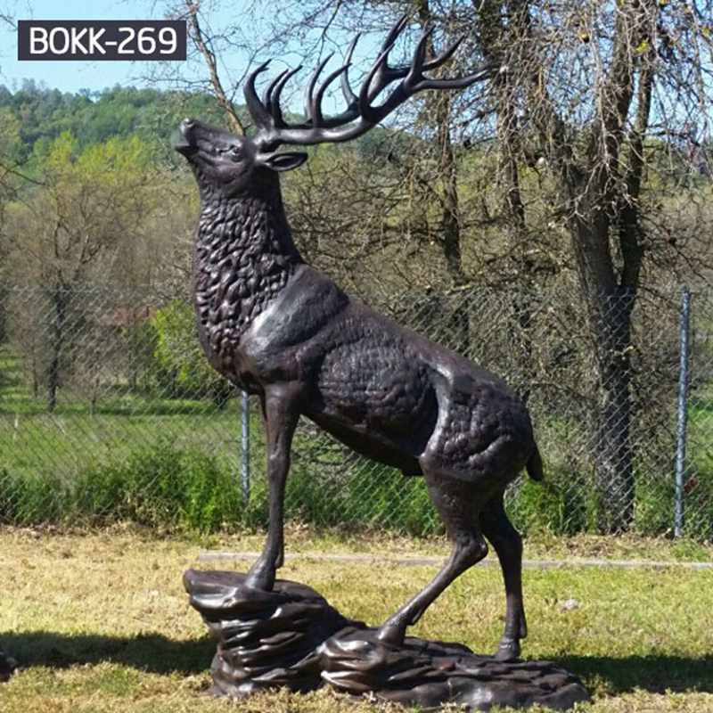 Life Size Bronze Stag Garden Statue Outdoor Animal Decor factory supplier