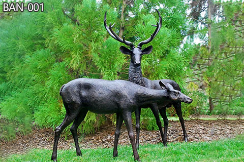 Life-Size Black Bronze Deer Statues for Outdoor Garden for Sale BAN-001
