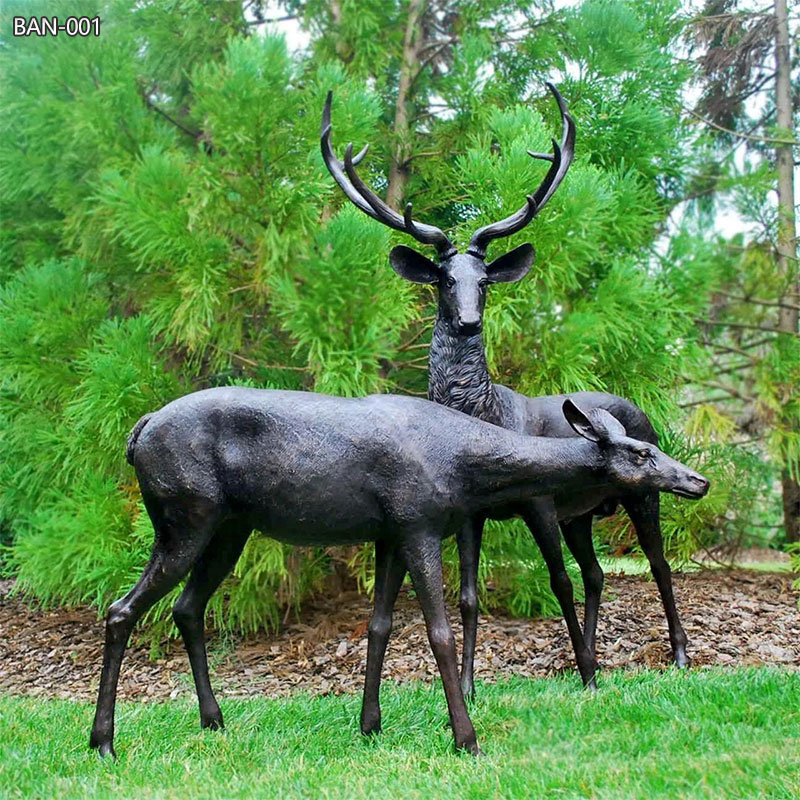 Life-Size Black Bronze Deer Statues
